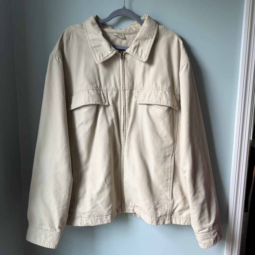 Eddie Bauer Jacket Mens XXL Beige Cotton Canvas Utility Workwear Field Coat Zip